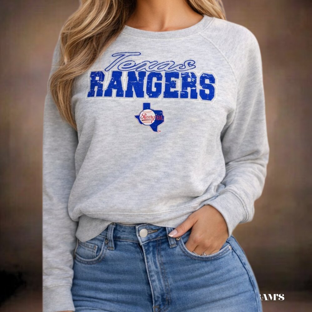Texas Rangers Crewneck Sweatshirt Women’s Small Gray MLB Graphic Pullover Vintag